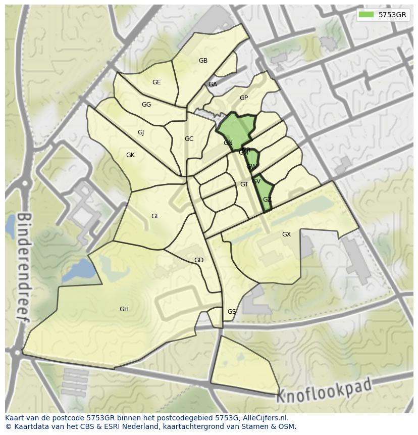 Afbeelding van het postcodegebied 5753 GR op de kaart.