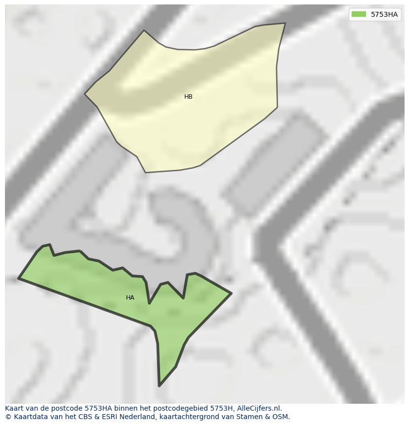 Afbeelding van het postcodegebied 5753 HA op de kaart.