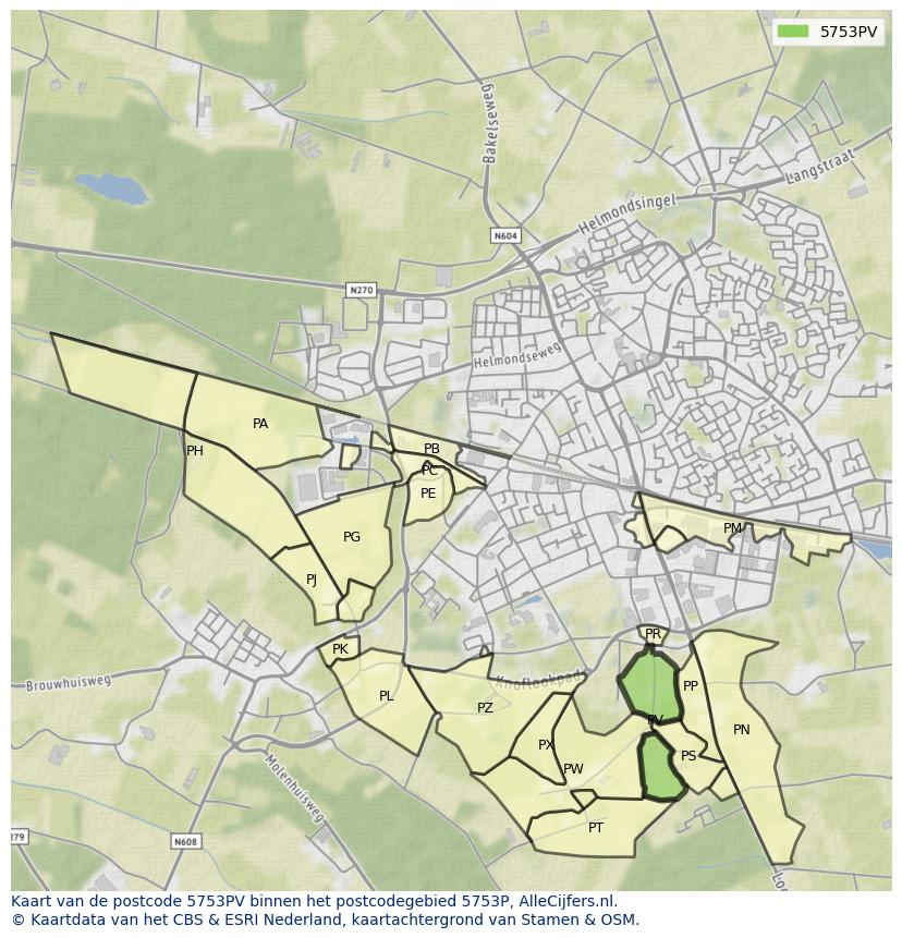 Afbeelding van het postcodegebied 5753 PV op de kaart.