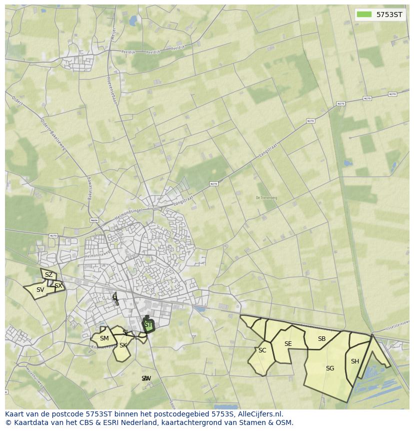Afbeelding van het postcodegebied 5753 ST op de kaart.