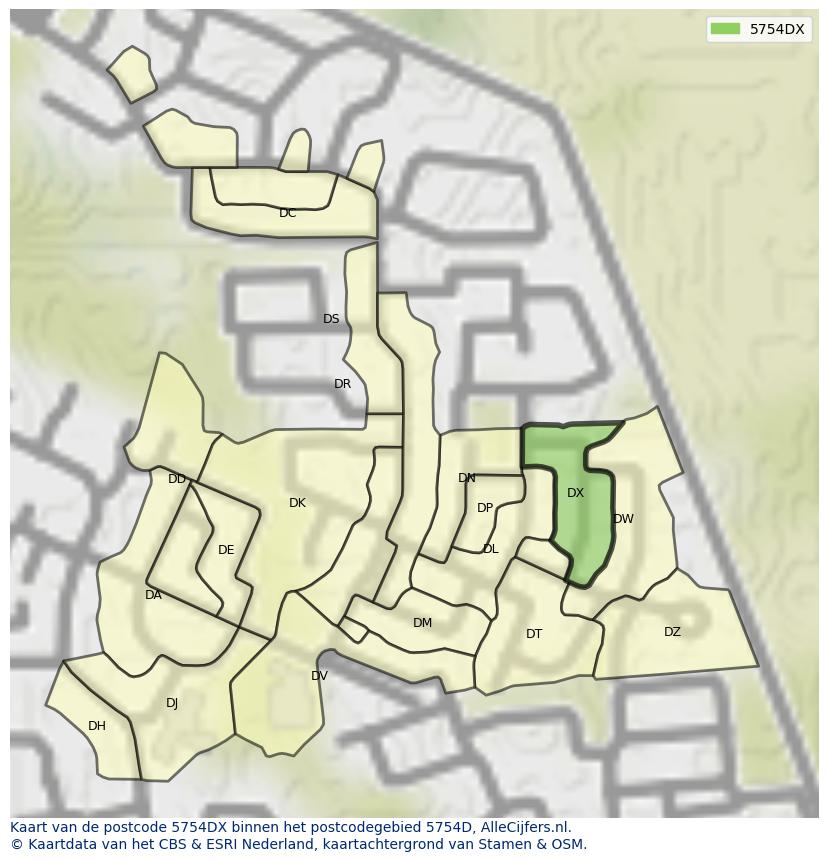 Afbeelding van het postcodegebied 5754 DX op de kaart.