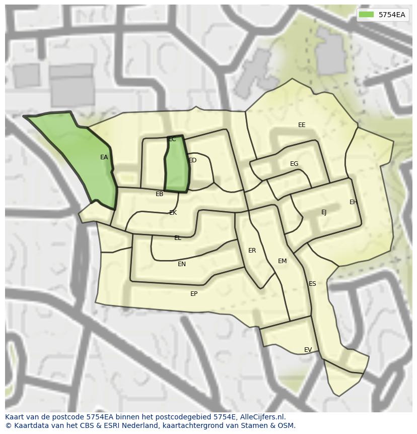 Afbeelding van het postcodegebied 5754 EA op de kaart.