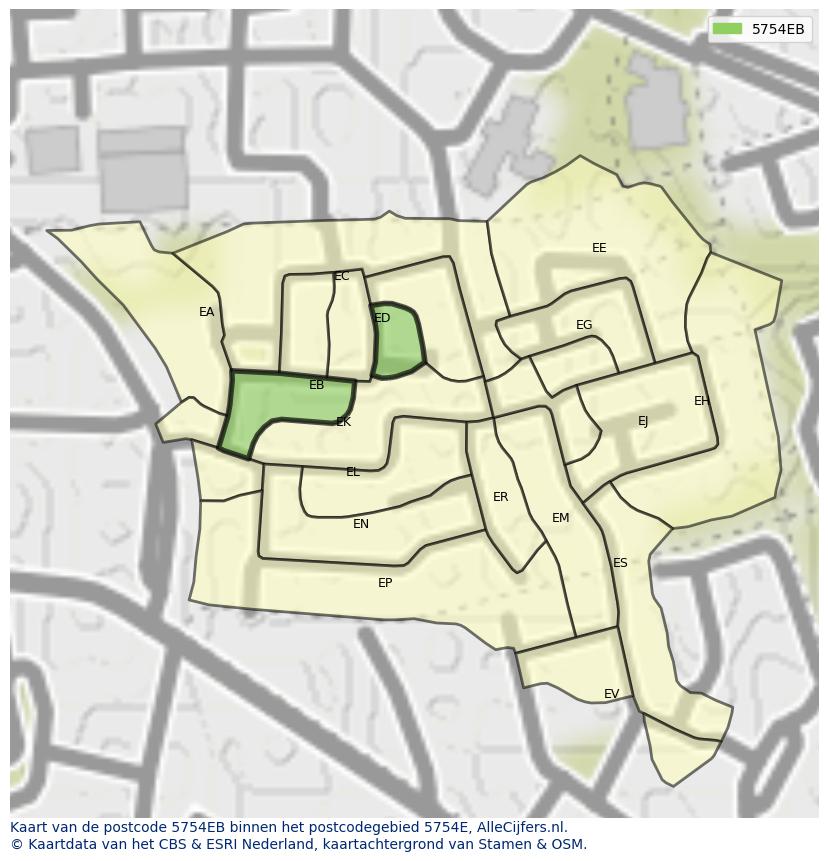 Afbeelding van het postcodegebied 5754 EB op de kaart.