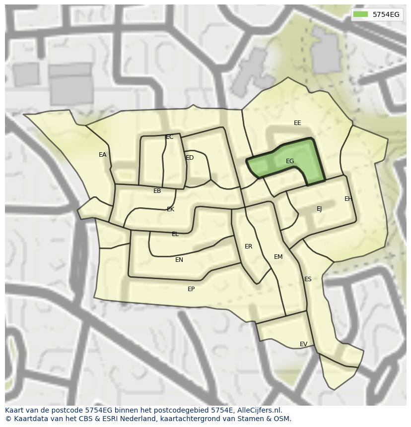 Afbeelding van het postcodegebied 5754 EG op de kaart.
