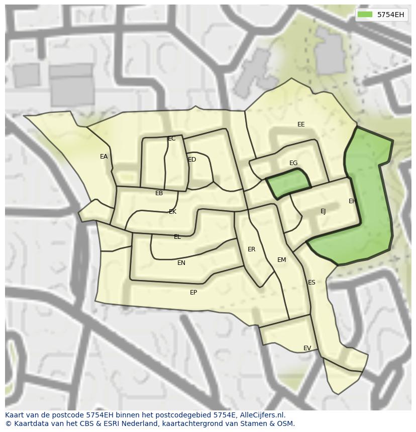 Afbeelding van het postcodegebied 5754 EH op de kaart.