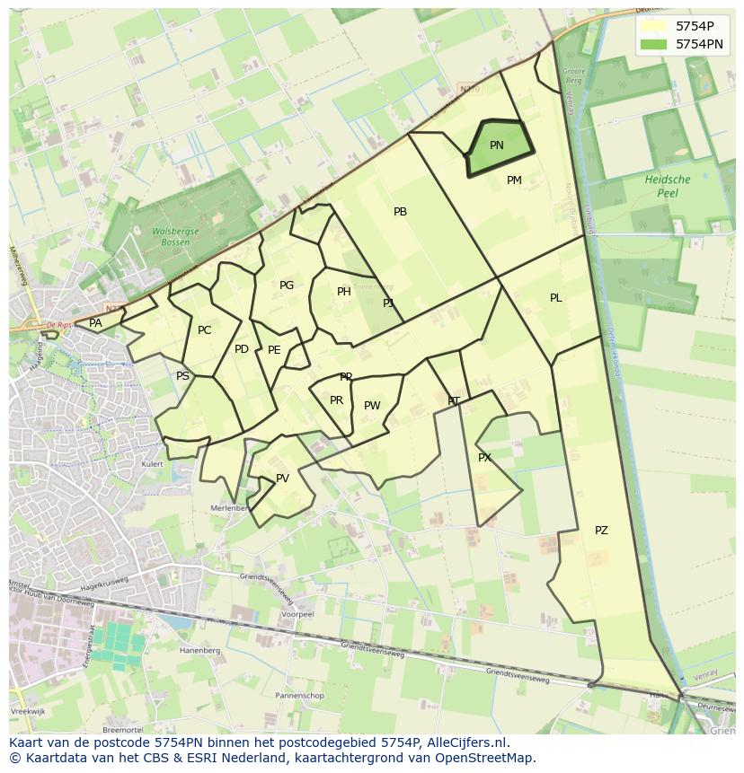 Afbeelding van het postcodegebied 5754 PN op de kaart.