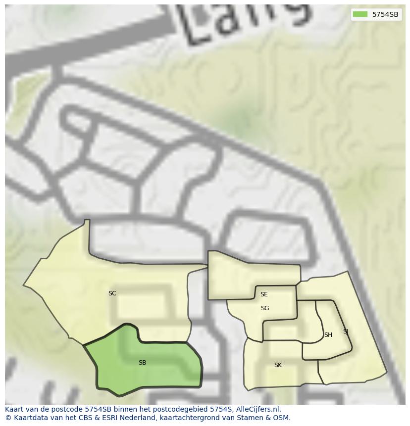 Afbeelding van het postcodegebied 5754 SB op de kaart.