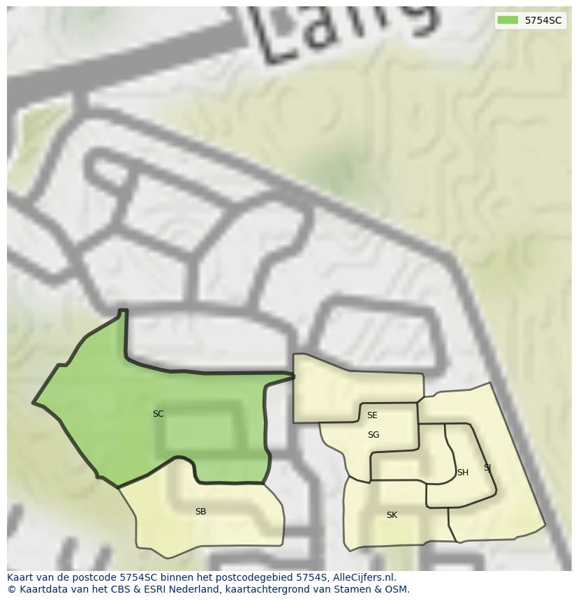 Afbeelding van het postcodegebied 5754 SC op de kaart.