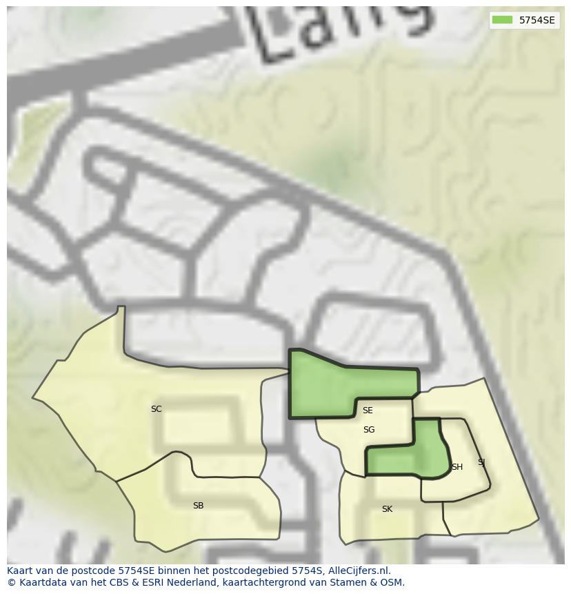 Afbeelding van het postcodegebied 5754 SE op de kaart.