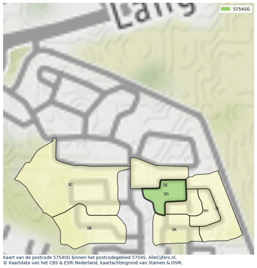 Afbeelding van het postcodegebied 5754 SG op de kaart.