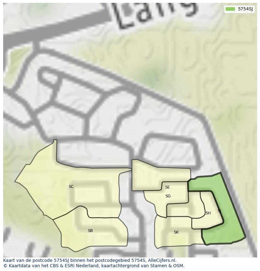 Afbeelding van het postcodegebied 5754 SJ op de kaart.