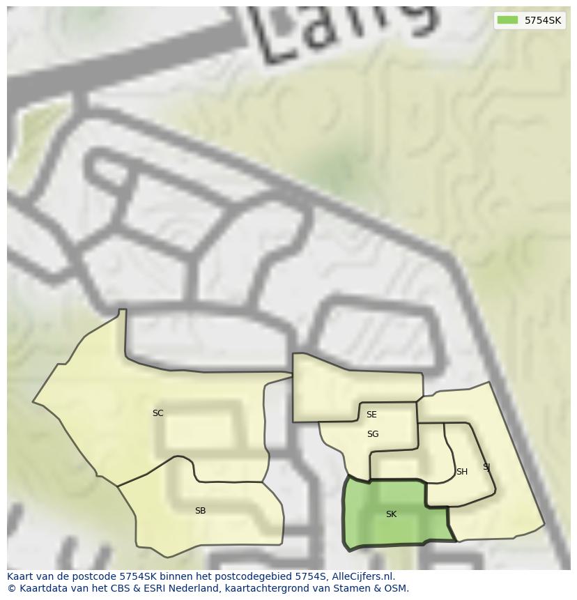 Afbeelding van het postcodegebied 5754 SK op de kaart.
