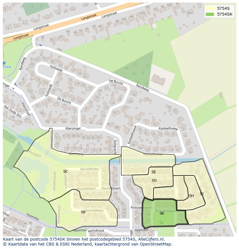 Afbeelding van het postcodegebied 5754 SK op de kaart.