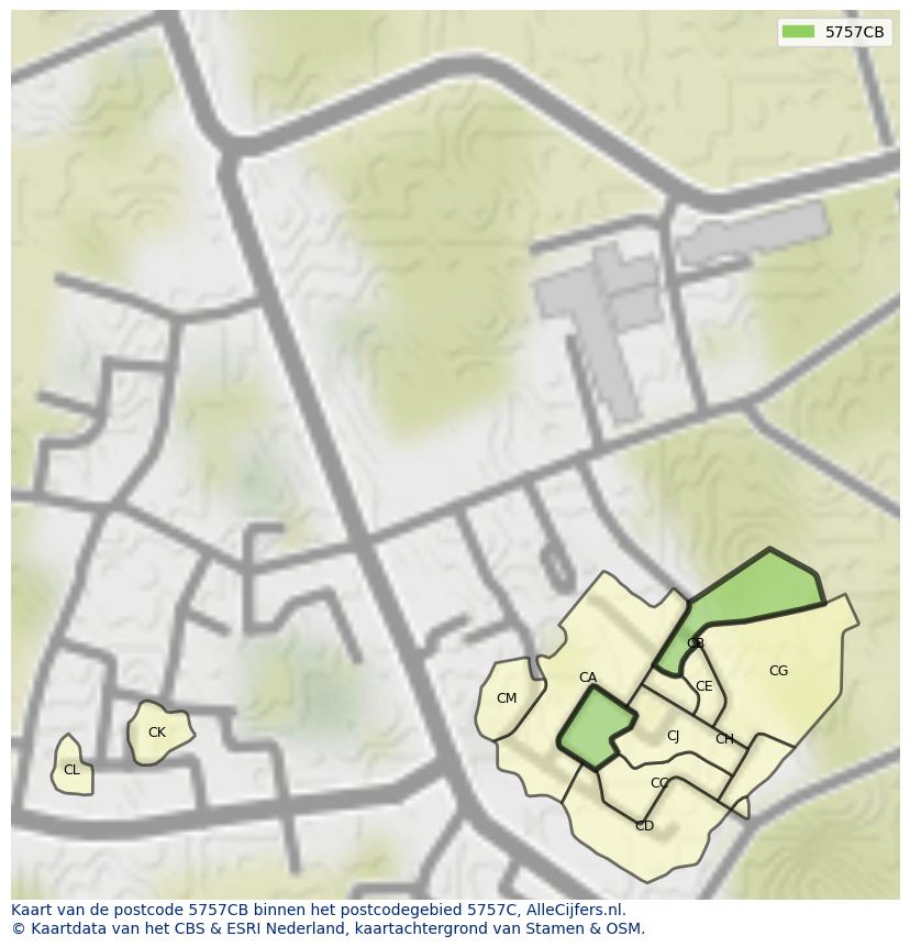 Afbeelding van het postcodegebied 5757 CB op de kaart.