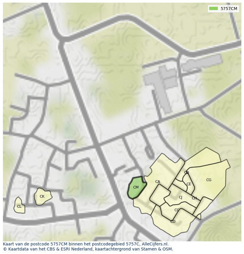Afbeelding van het postcodegebied 5757 CM op de kaart.