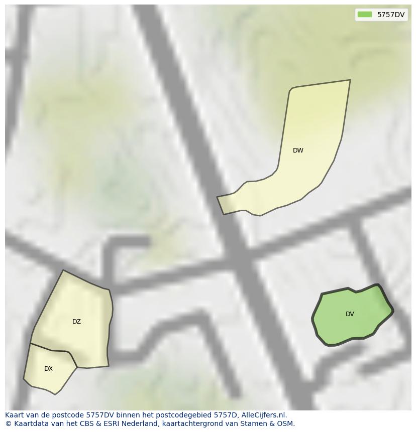 Afbeelding van het postcodegebied 5757 DV op de kaart.