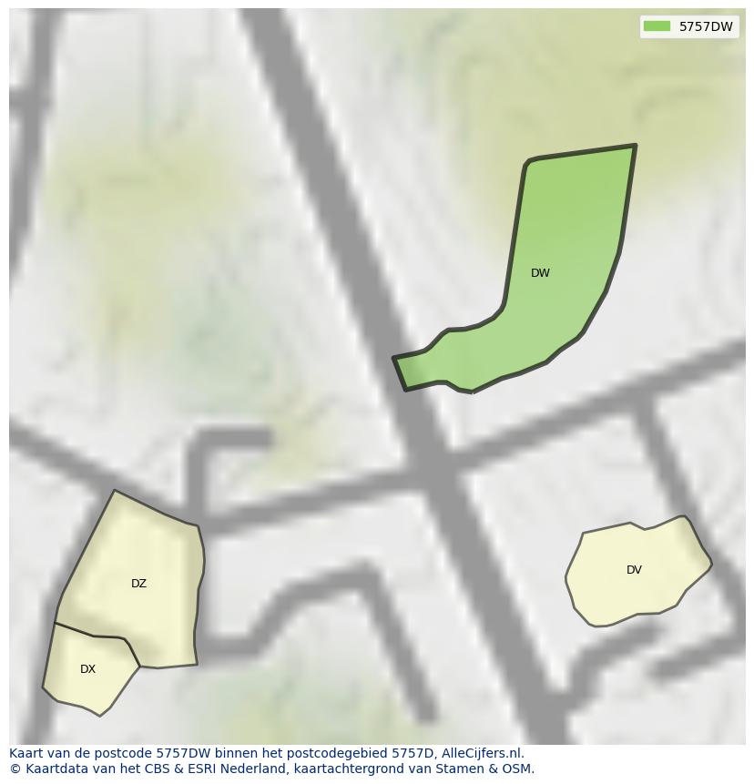 Afbeelding van het postcodegebied 5757 DW op de kaart.