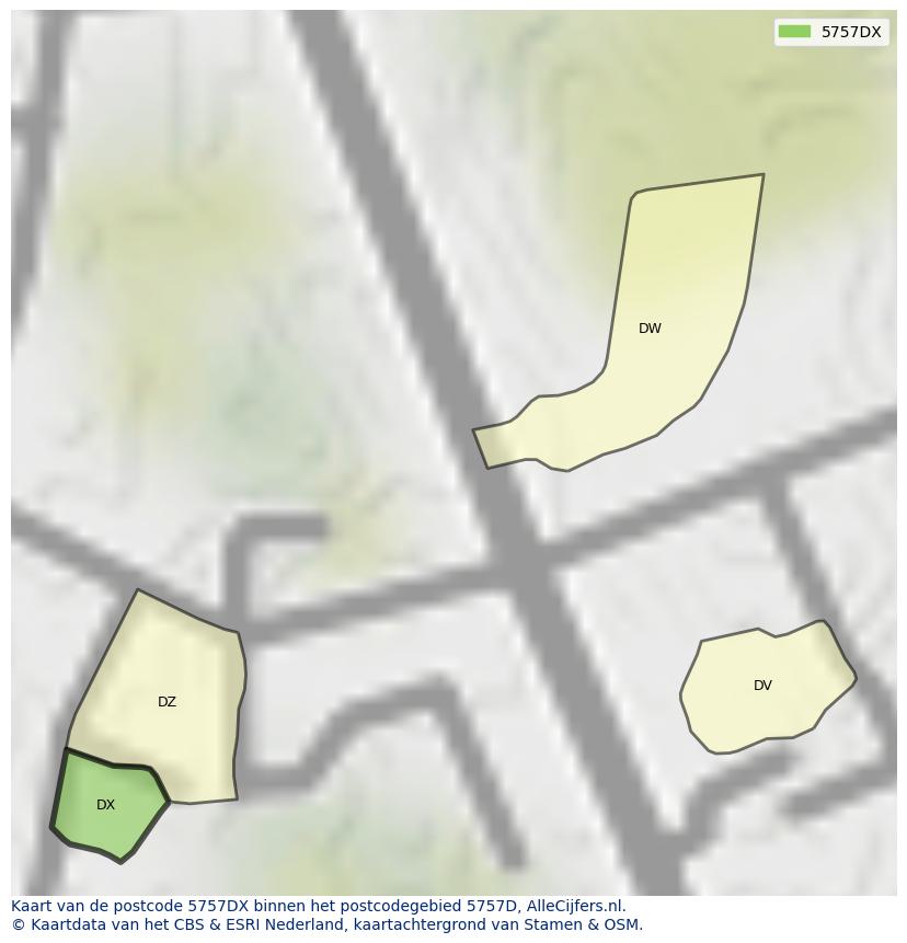 Afbeelding van het postcodegebied 5757 DX op de kaart.