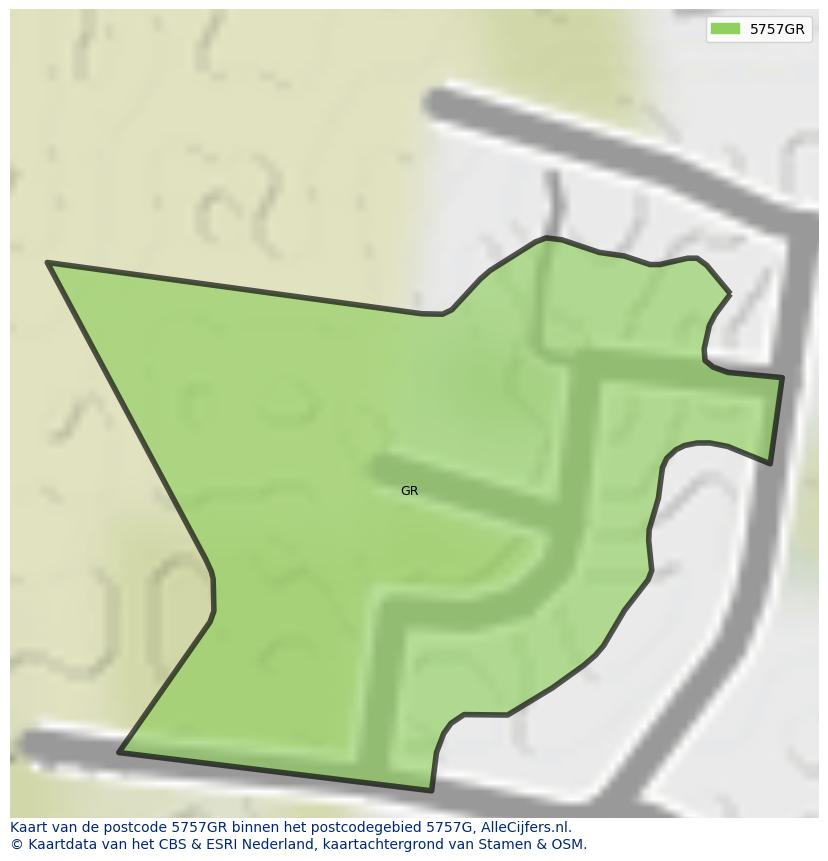 Afbeelding van het postcodegebied 5757 GR op de kaart.