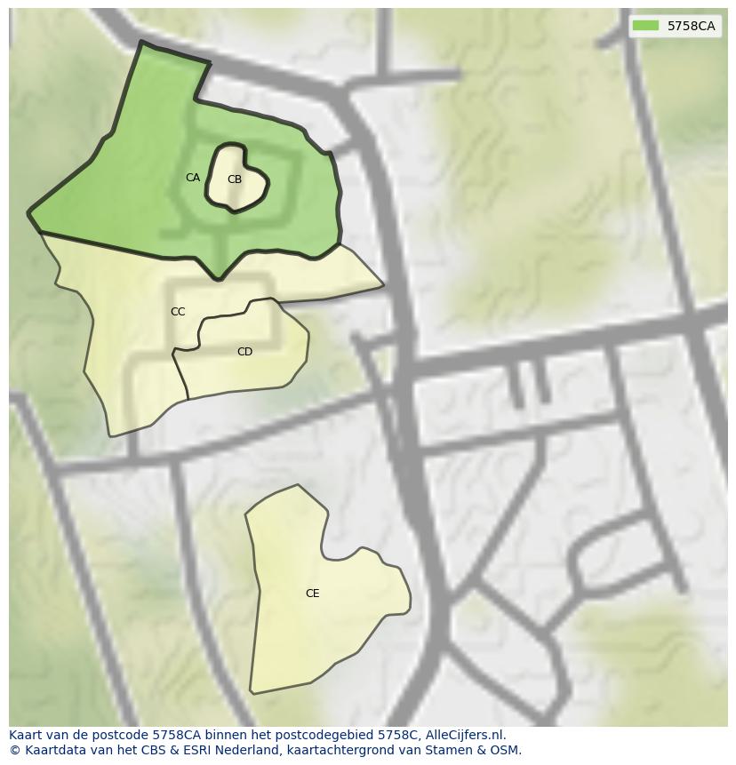 Afbeelding van het postcodegebied 5758 CA op de kaart.