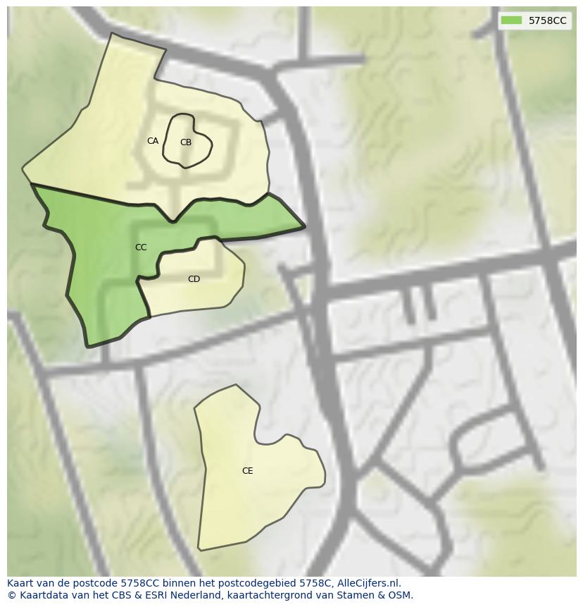 Afbeelding van het postcodegebied 5758 CC op de kaart.