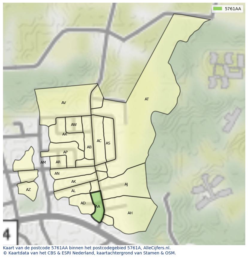 Afbeelding van het postcodegebied 5761 AA op de kaart.