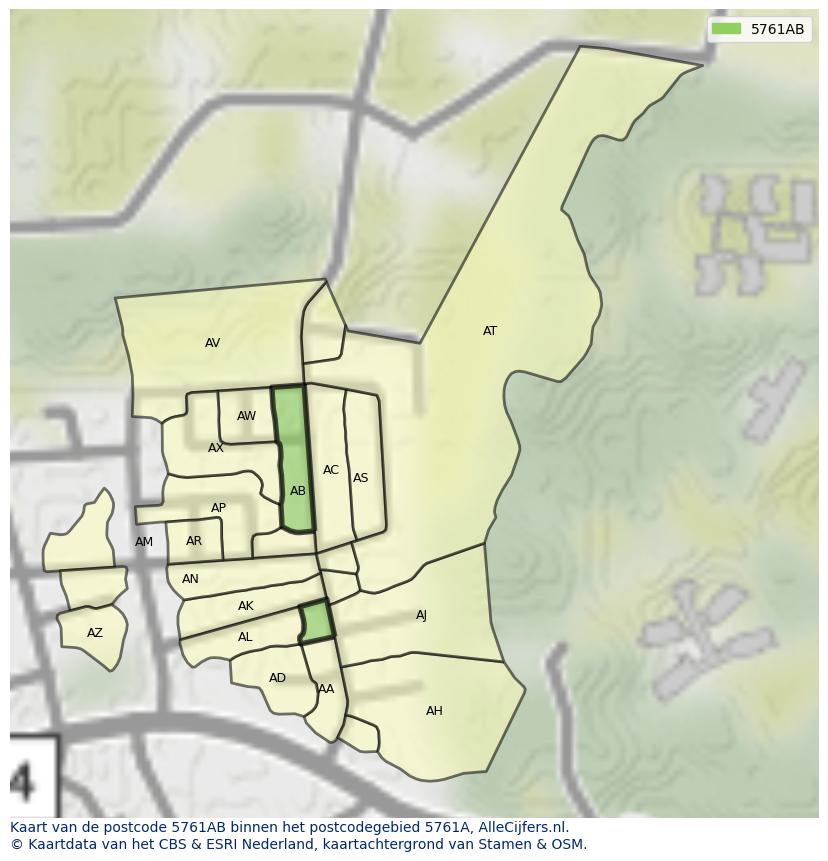 Afbeelding van het postcodegebied 5761 AB op de kaart.