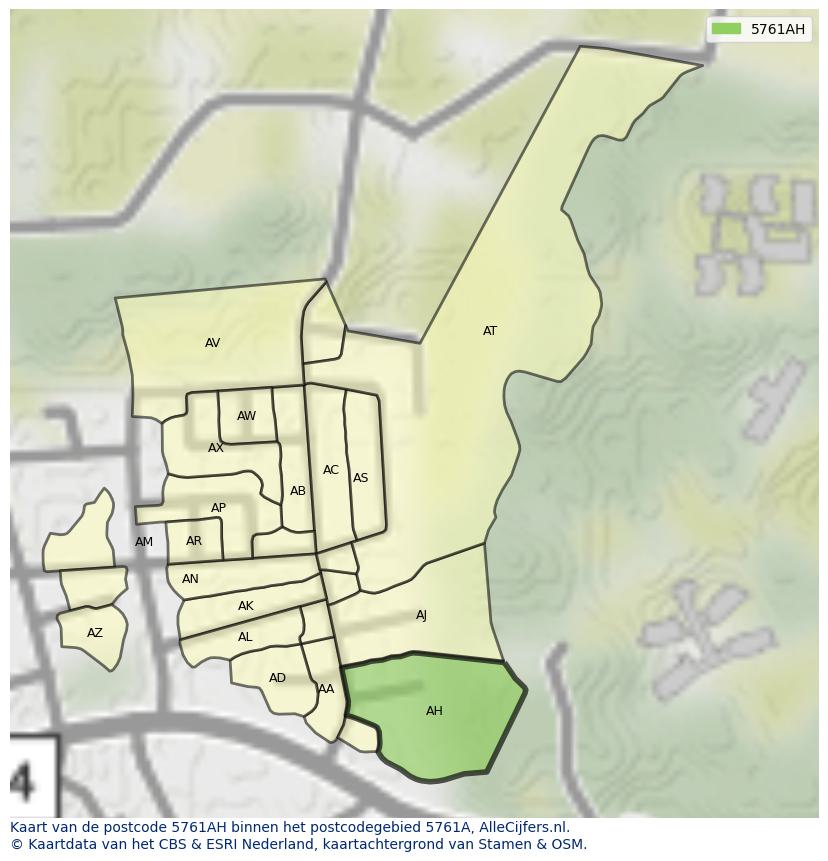 Afbeelding van het postcodegebied 5761 AH op de kaart.