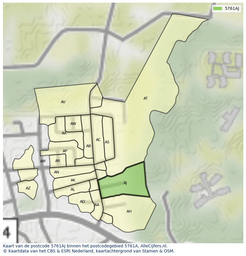 Afbeelding van het postcodegebied 5761 AJ op de kaart.