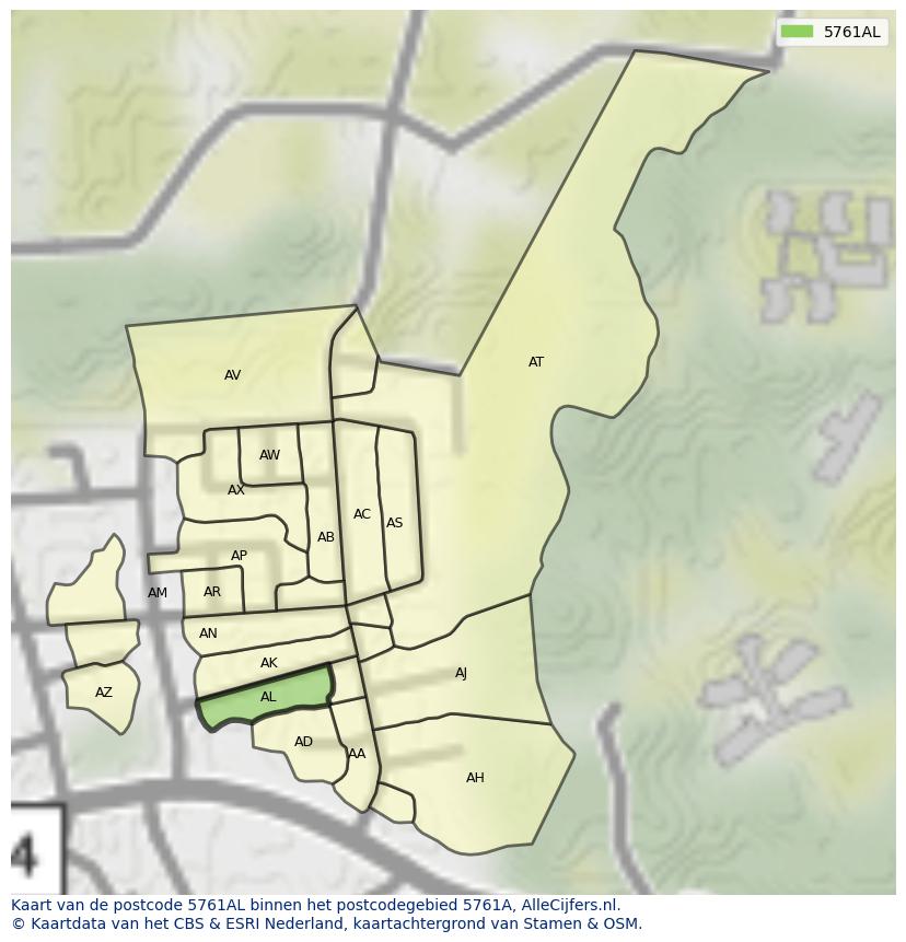 Afbeelding van het postcodegebied 5761 AL op de kaart.