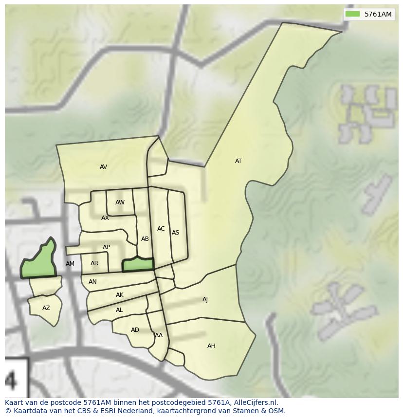 Afbeelding van het postcodegebied 5761 AM op de kaart.