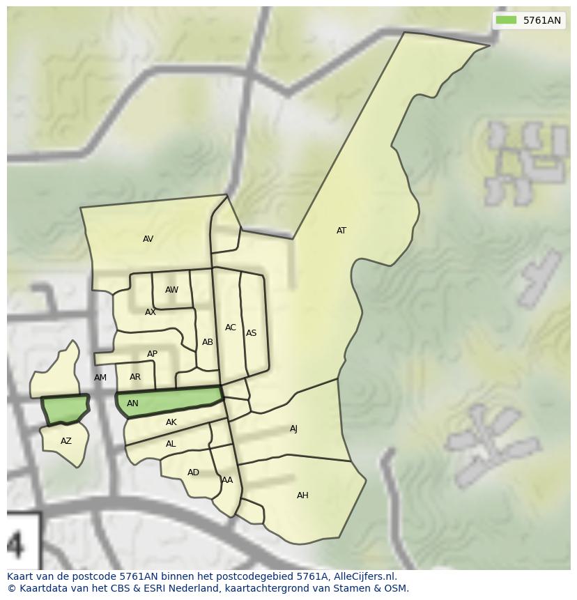 Afbeelding van het postcodegebied 5761 AN op de kaart.