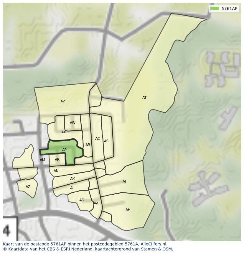 Afbeelding van het postcodegebied 5761 AP op de kaart.