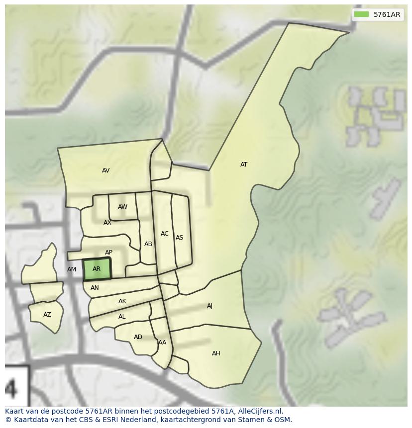 Afbeelding van het postcodegebied 5761 AR op de kaart.