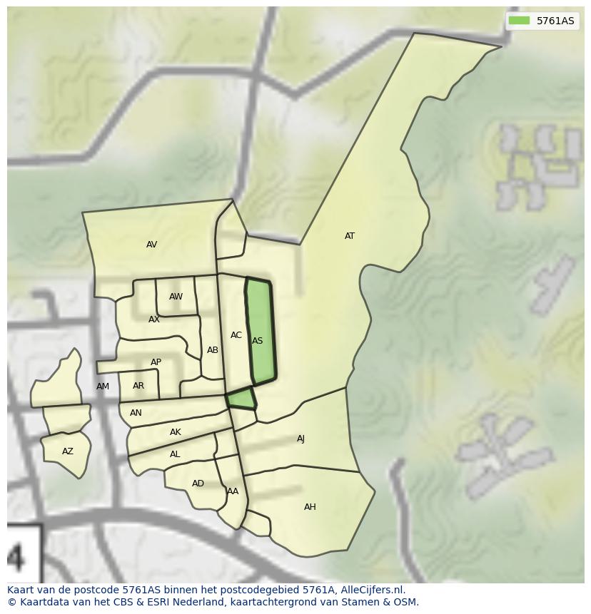 Afbeelding van het postcodegebied 5761 AS op de kaart.