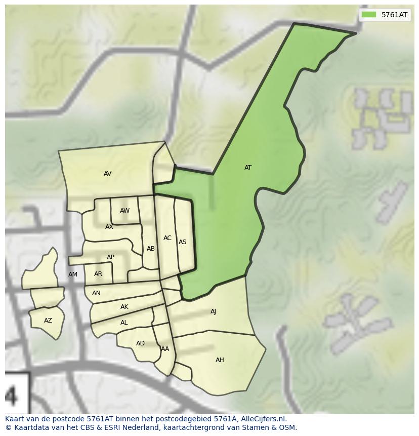 Afbeelding van het postcodegebied 5761 AT op de kaart.