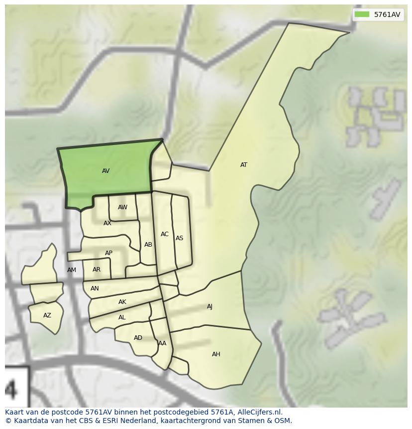 Afbeelding van het postcodegebied 5761 AV op de kaart.