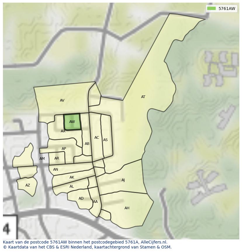 Afbeelding van het postcodegebied 5761 AW op de kaart.