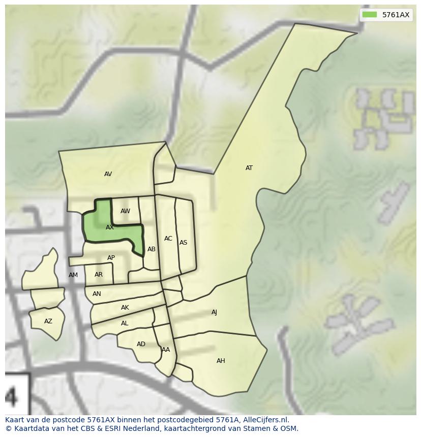 Afbeelding van het postcodegebied 5761 AX op de kaart.