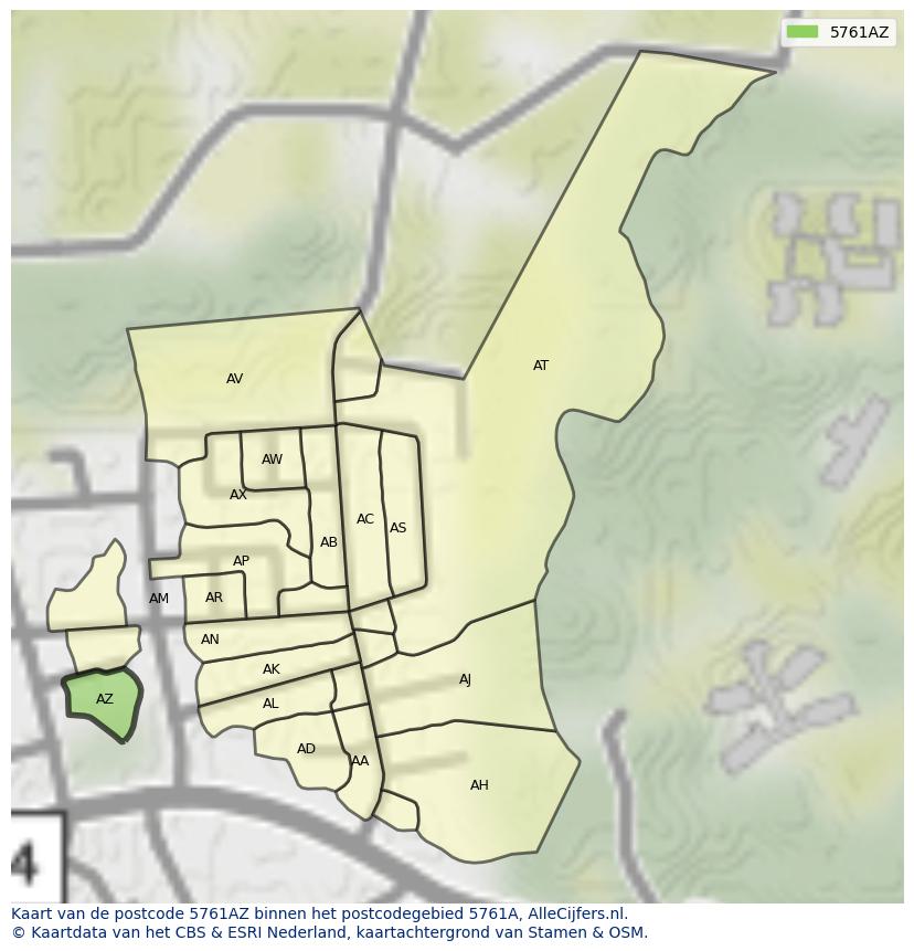 Afbeelding van het postcodegebied 5761 AZ op de kaart.