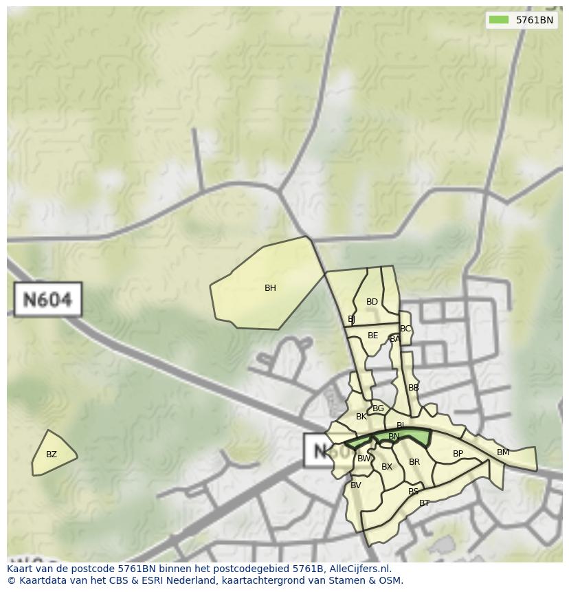 Afbeelding van het postcodegebied 5761 BN op de kaart.