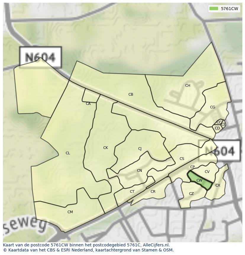 Afbeelding van het postcodegebied 5761 CW op de kaart.