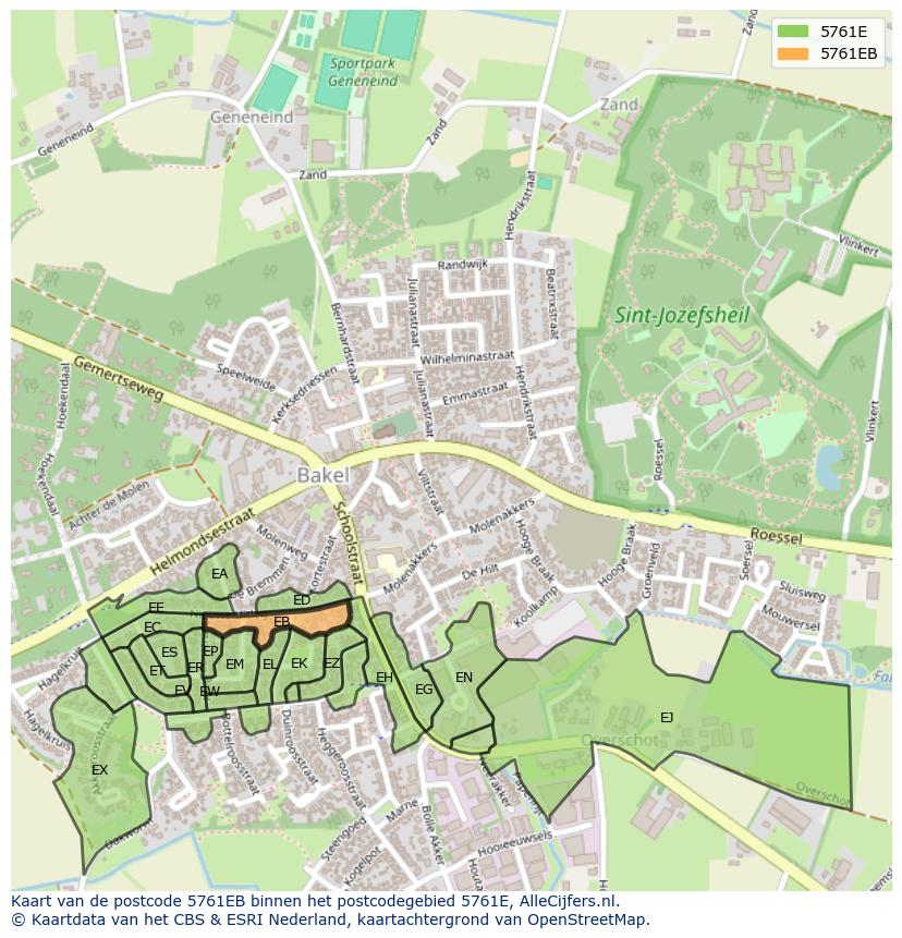 Afbeelding van het postcodegebied 5761 EB op de kaart.