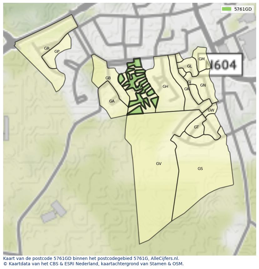 Afbeelding van het postcodegebied 5761 GD op de kaart.