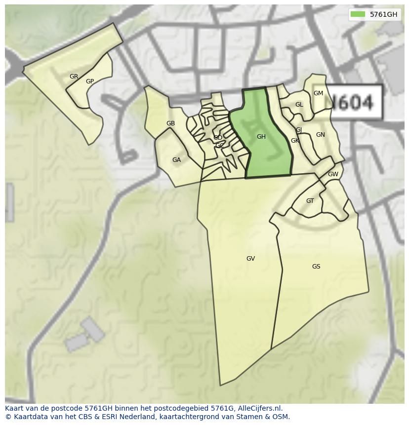 Afbeelding van het postcodegebied 5761 GH op de kaart.