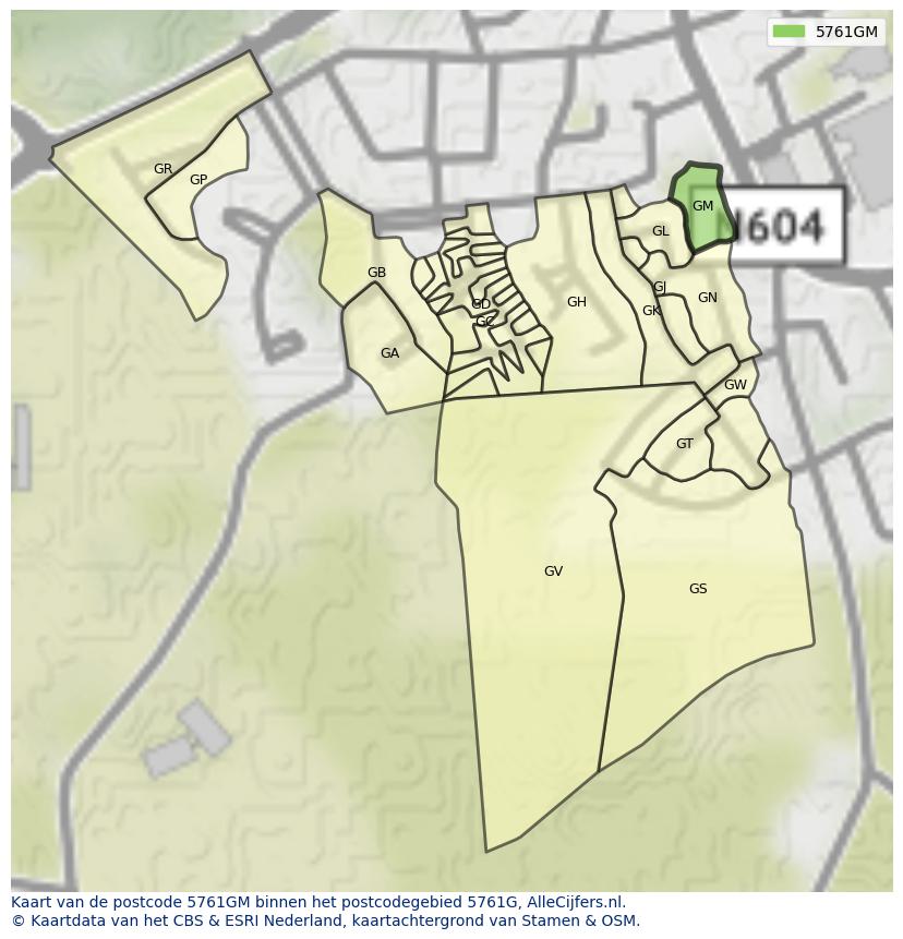Afbeelding van het postcodegebied 5761 GM op de kaart.