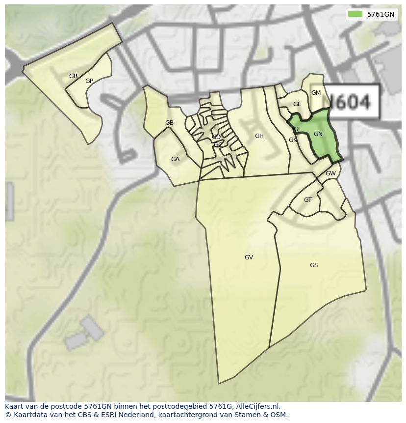 Afbeelding van het postcodegebied 5761 GN op de kaart.
