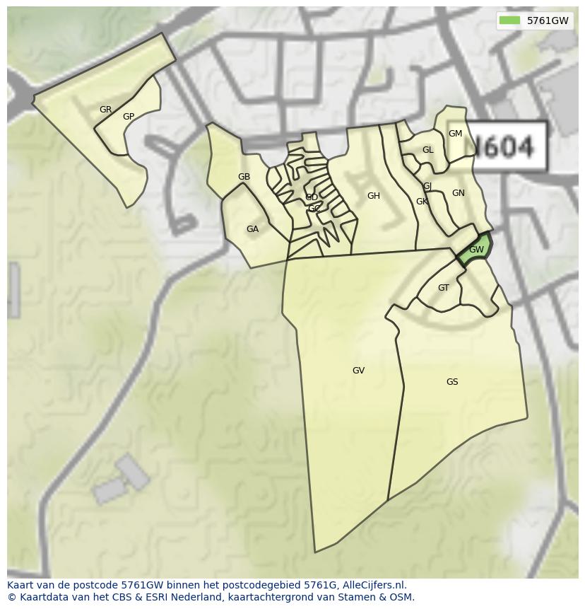 Afbeelding van het postcodegebied 5761 GW op de kaart.