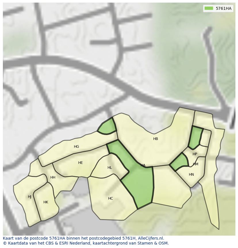 Afbeelding van het postcodegebied 5761 HA op de kaart.