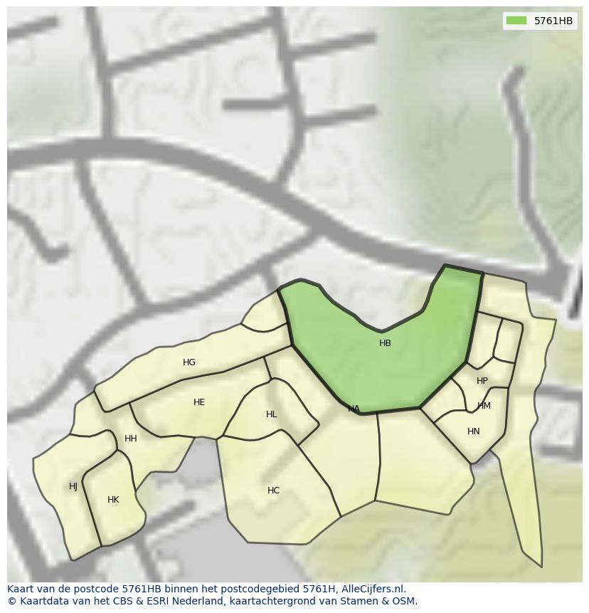 Afbeelding van het postcodegebied 5761 HB op de kaart.